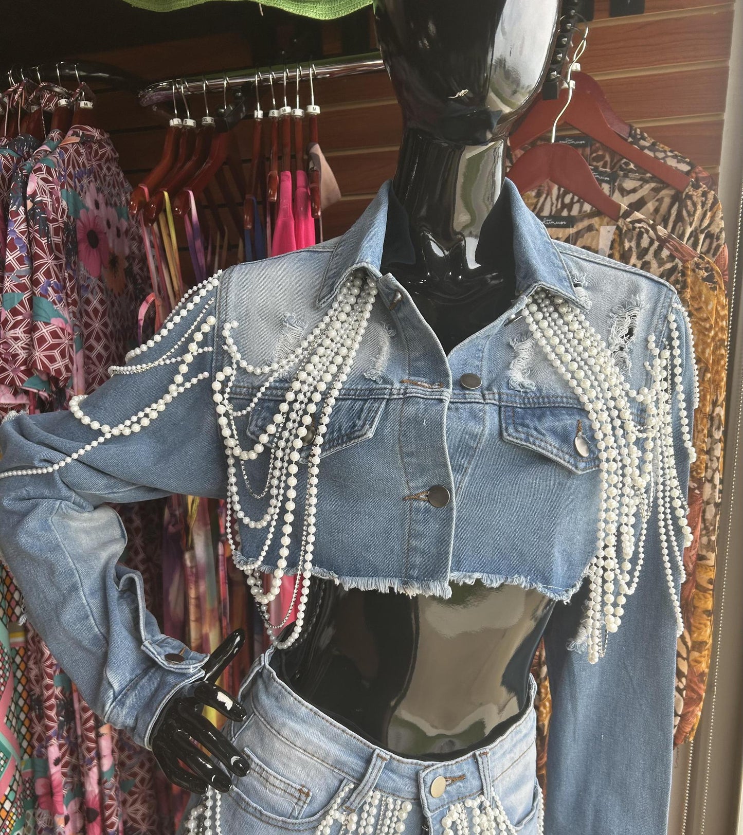 Pearl crop denim jacket